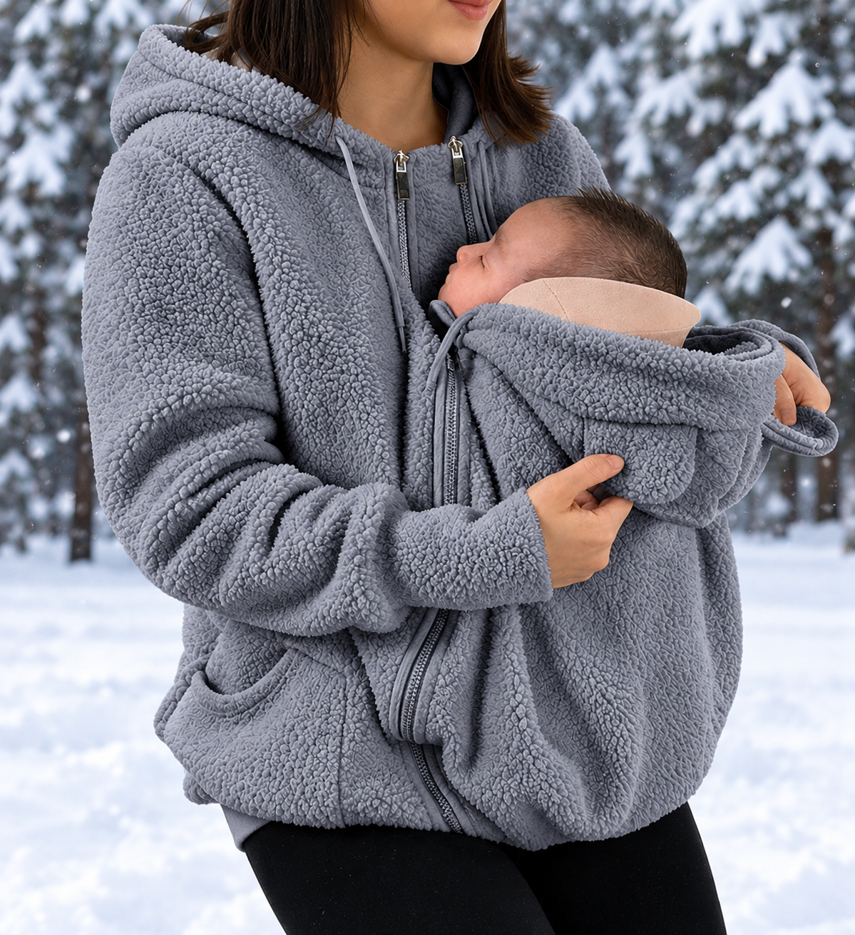 Abrigo polar para mamá y bebé, manos libres